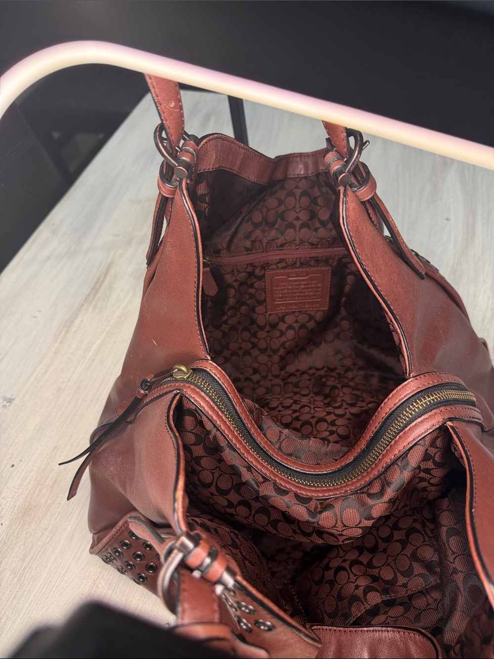 Coach Madison Large Studded Leather Hobo Brown - Picture 12 of 16
